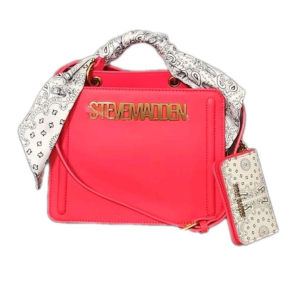 STEVE MADDEN BEVELYN Red Satchel Crossbody Bag Scarf Card Holder Viral - Picture 1 of 8